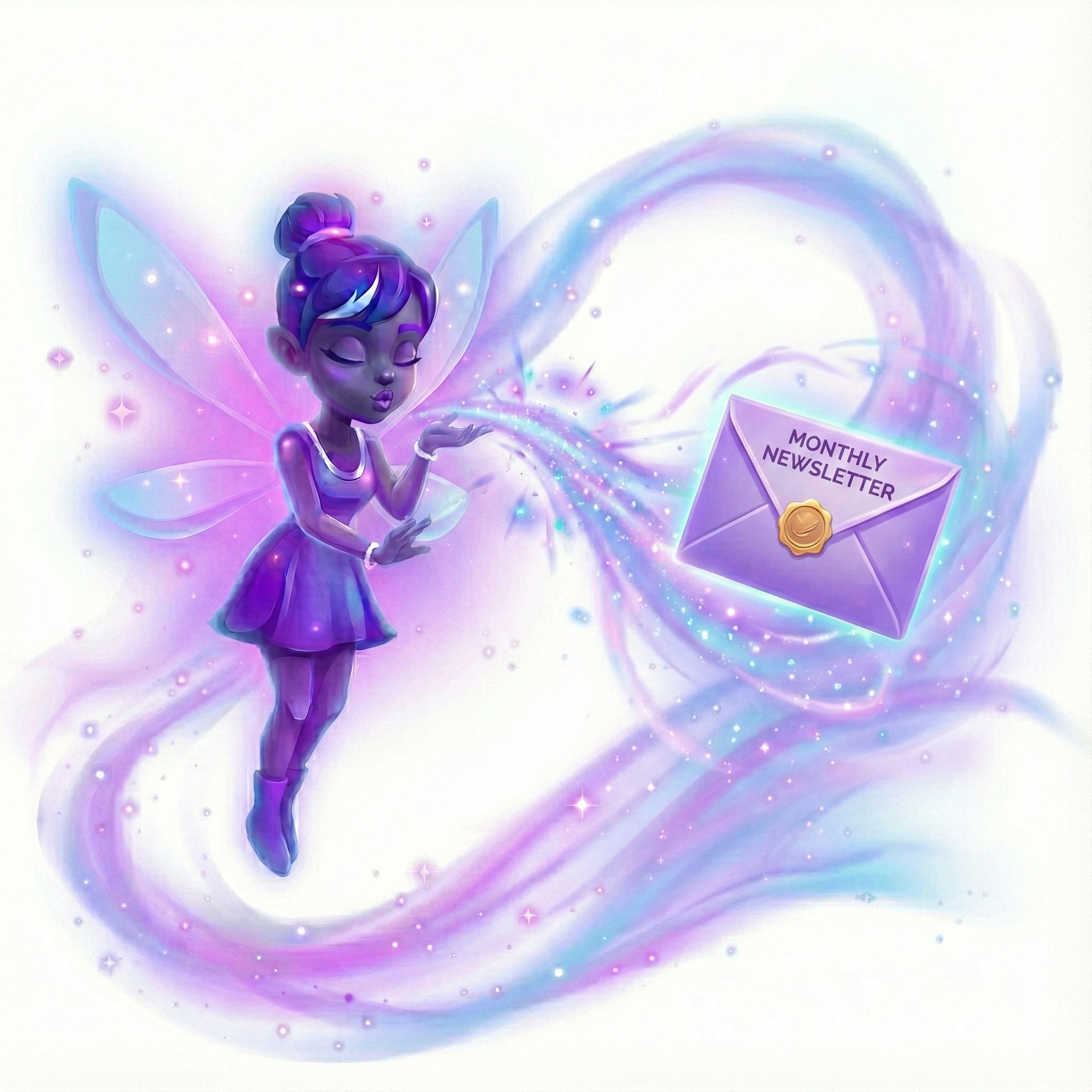 Illustration d'une fée tenant une enveloppe magique